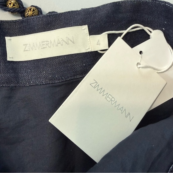 Zimmermann Rhiannon Tuck Paisley Linen Shorts Women 12 US Navy Floral High Waist - Picture 9 of 17